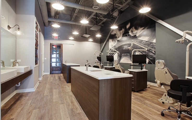 color and pizazz to your modern minimalist dental office design